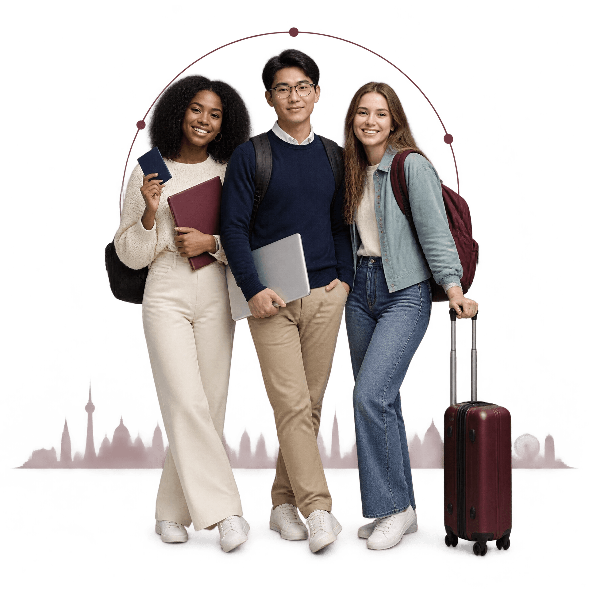 Three students on their way to study abroad